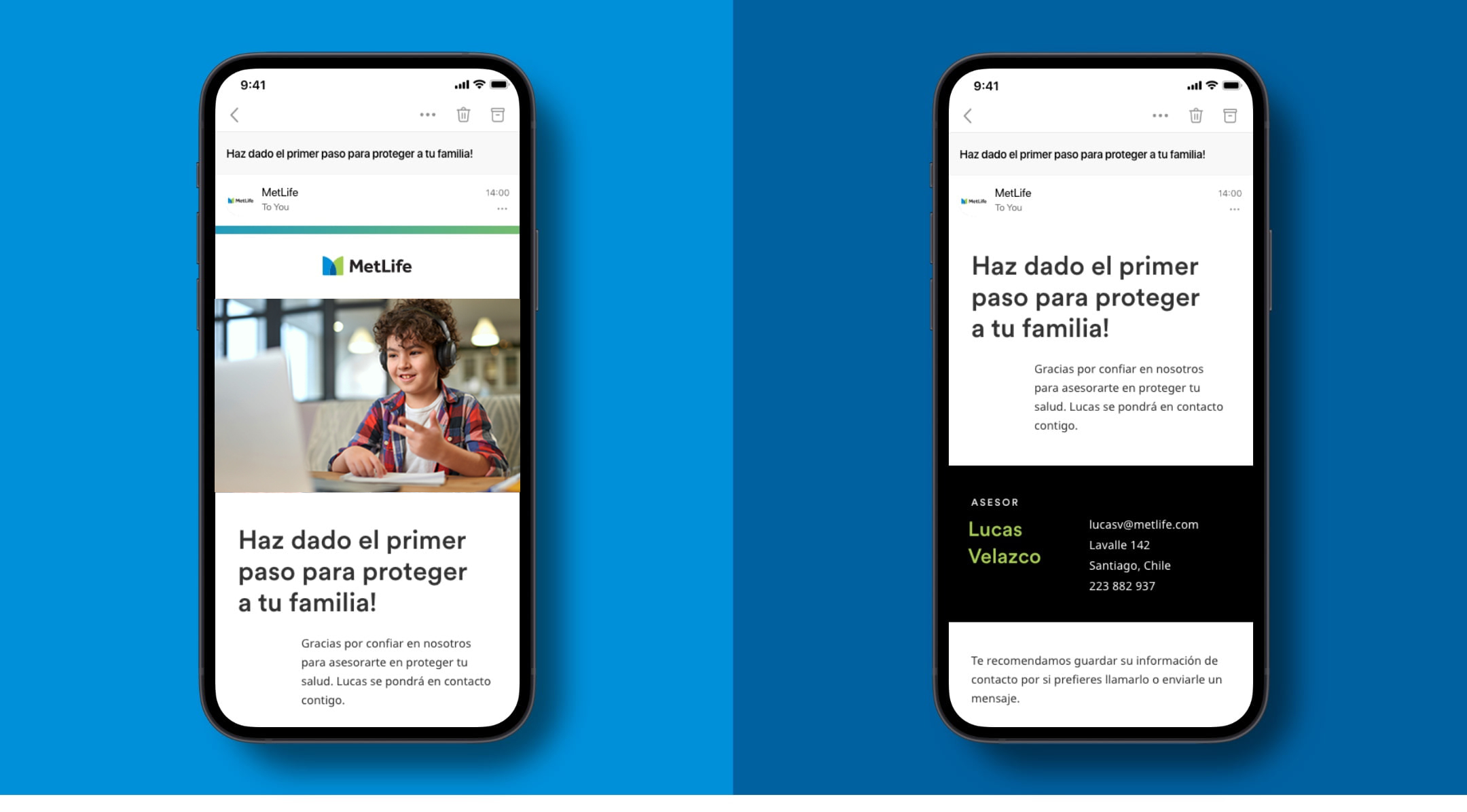 Two phone screens showing parts of an email design.