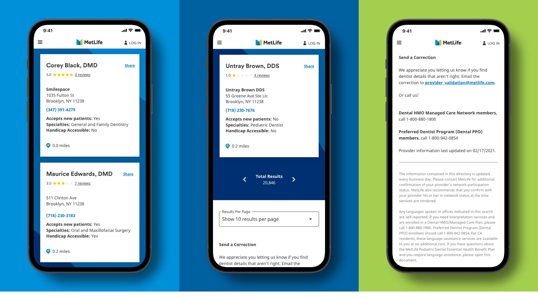 Three phone screens showing landing page design examples.