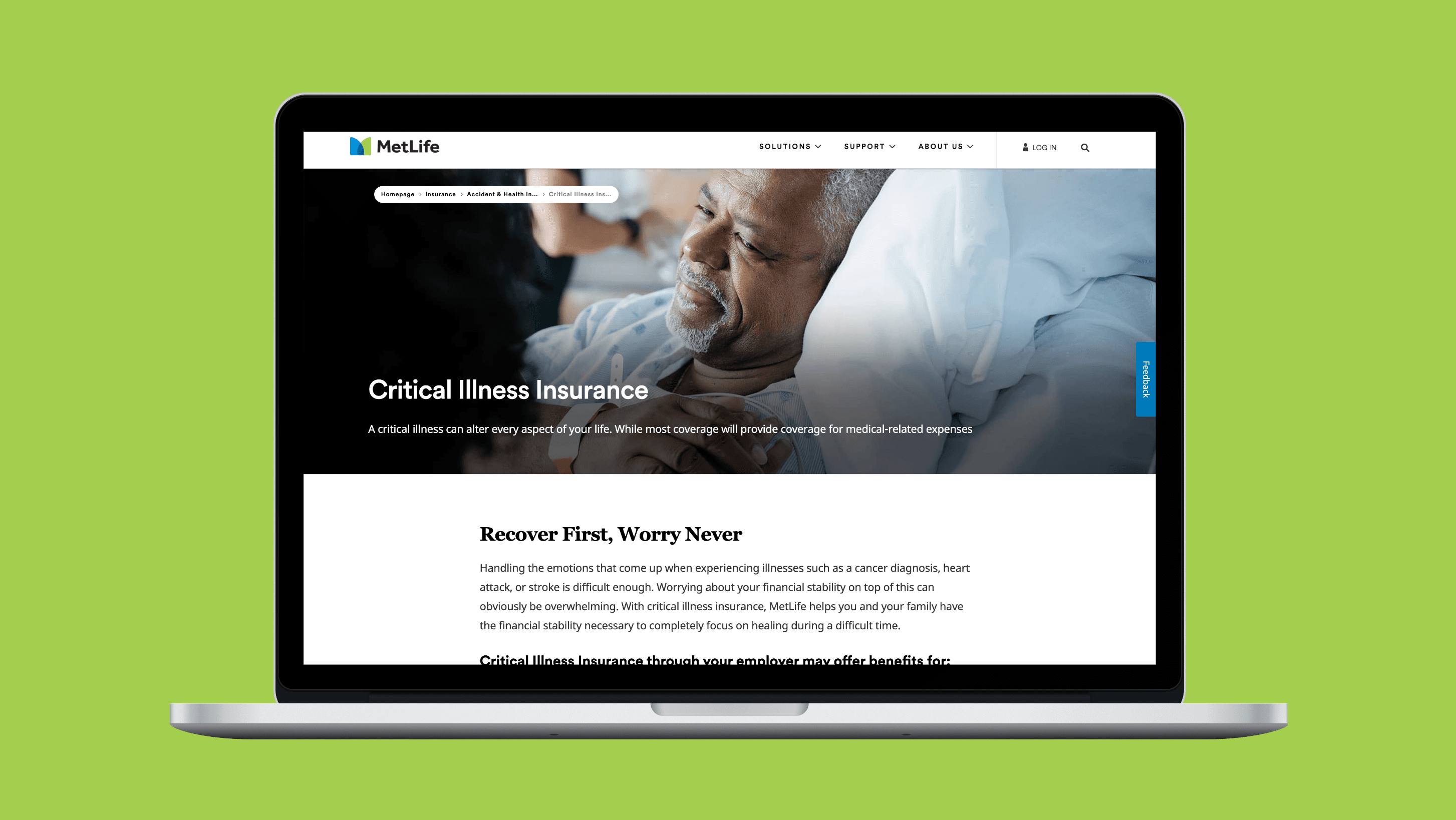 Laptop screen showing an online article about critical illness insurance.