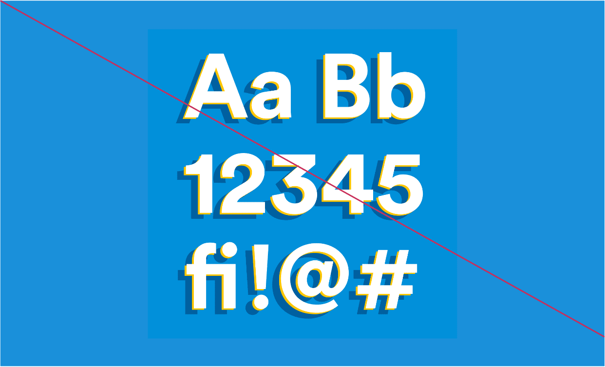 Example of letters and numbers with a middle layer that doesn’t match background.