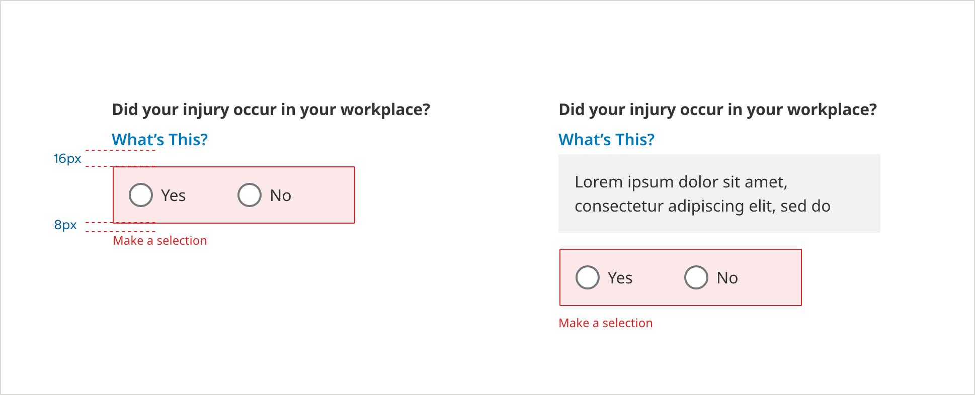 Radio Button Tooltip with Error